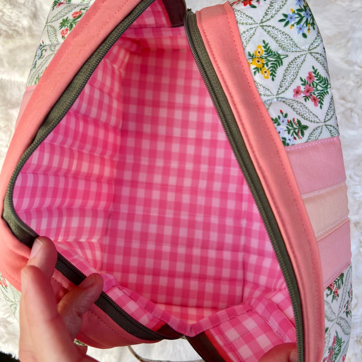 Floral Rifle Paper Coral Stripe Large Boxy Zippered Quilted Pouch