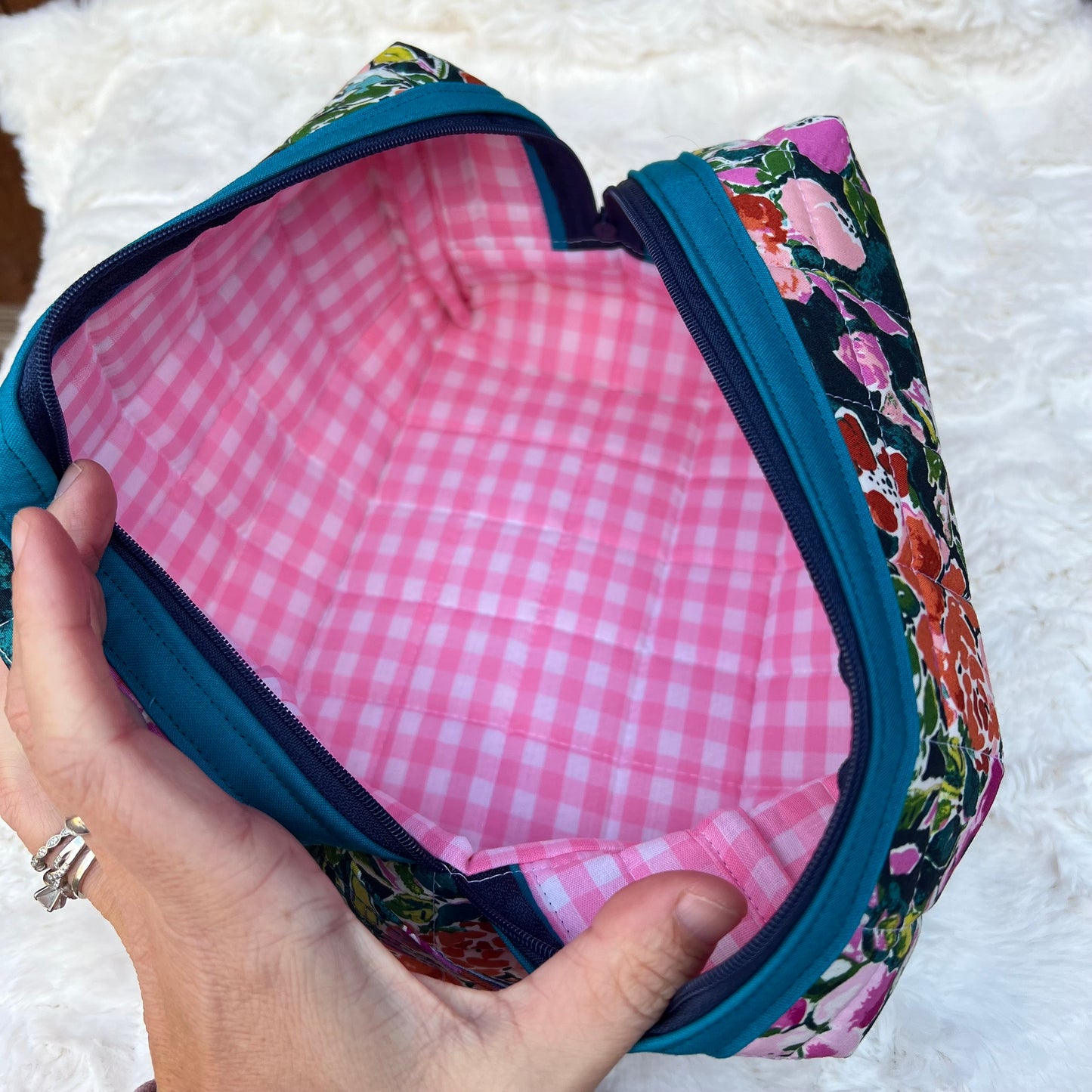 Floral Watercolor Large Boxy Zippered Quilted Pouch