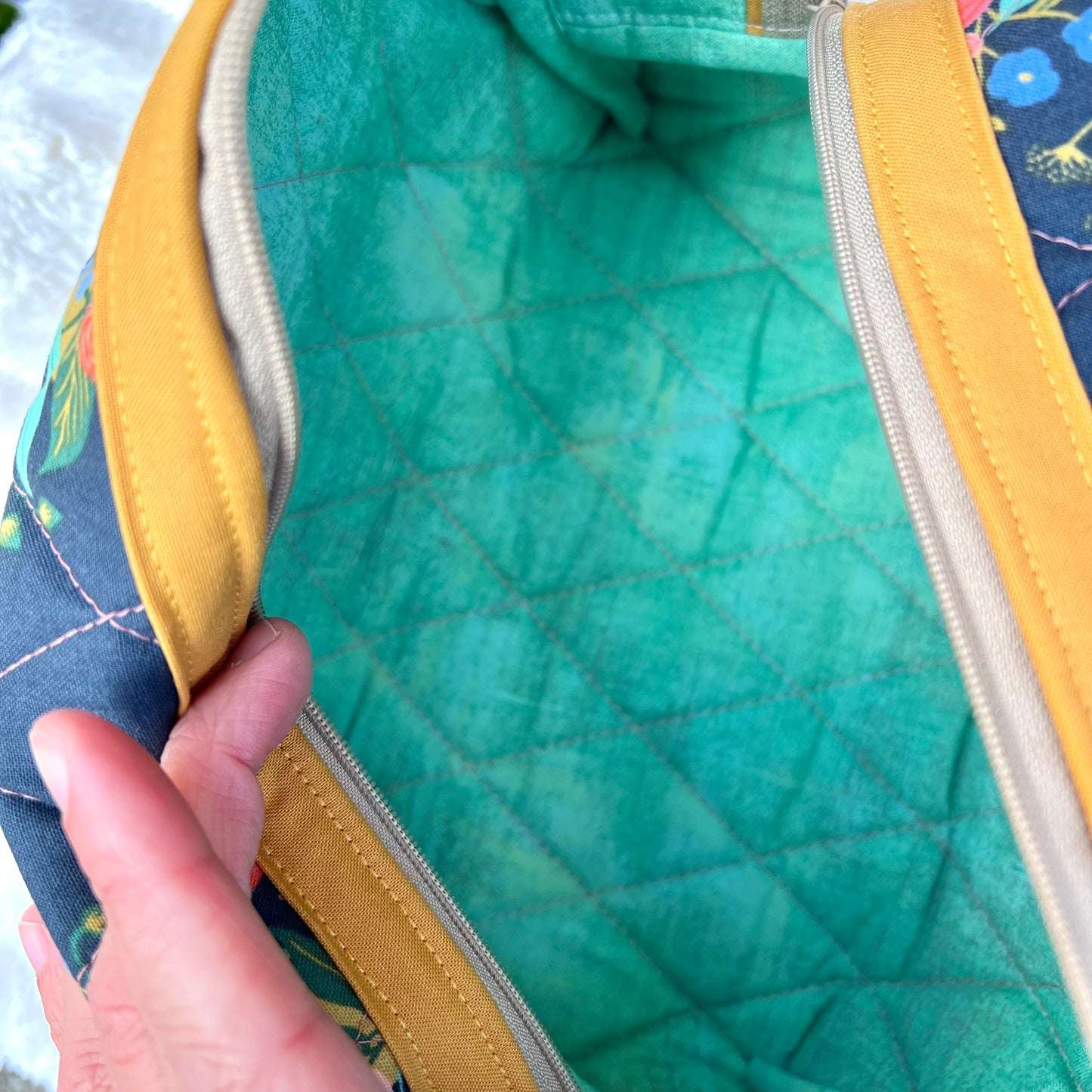 Classic Dark Rifle Paper Co Large Boxy Zippered Quilted Pouch