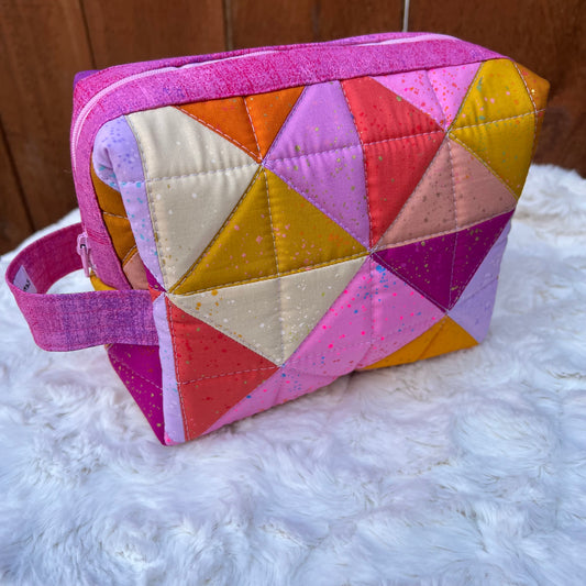 Warm Colors Large Boxy Zippered  Quilted Pouch