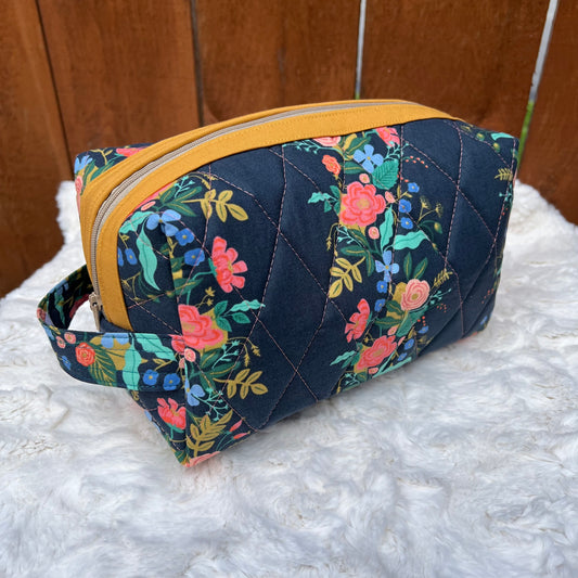 Classic Dark Rifle Paper Co Large Boxy Zippered  Quilted Pouch