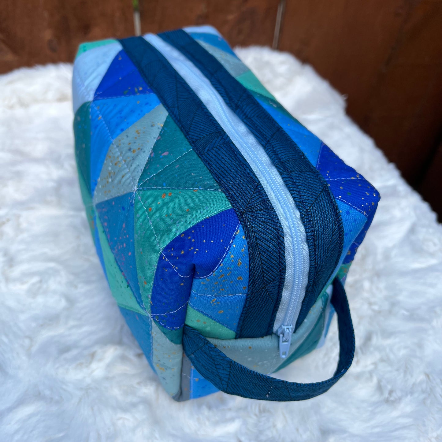 Cool Colors Large Boxy Zippered  Quilted Pouch