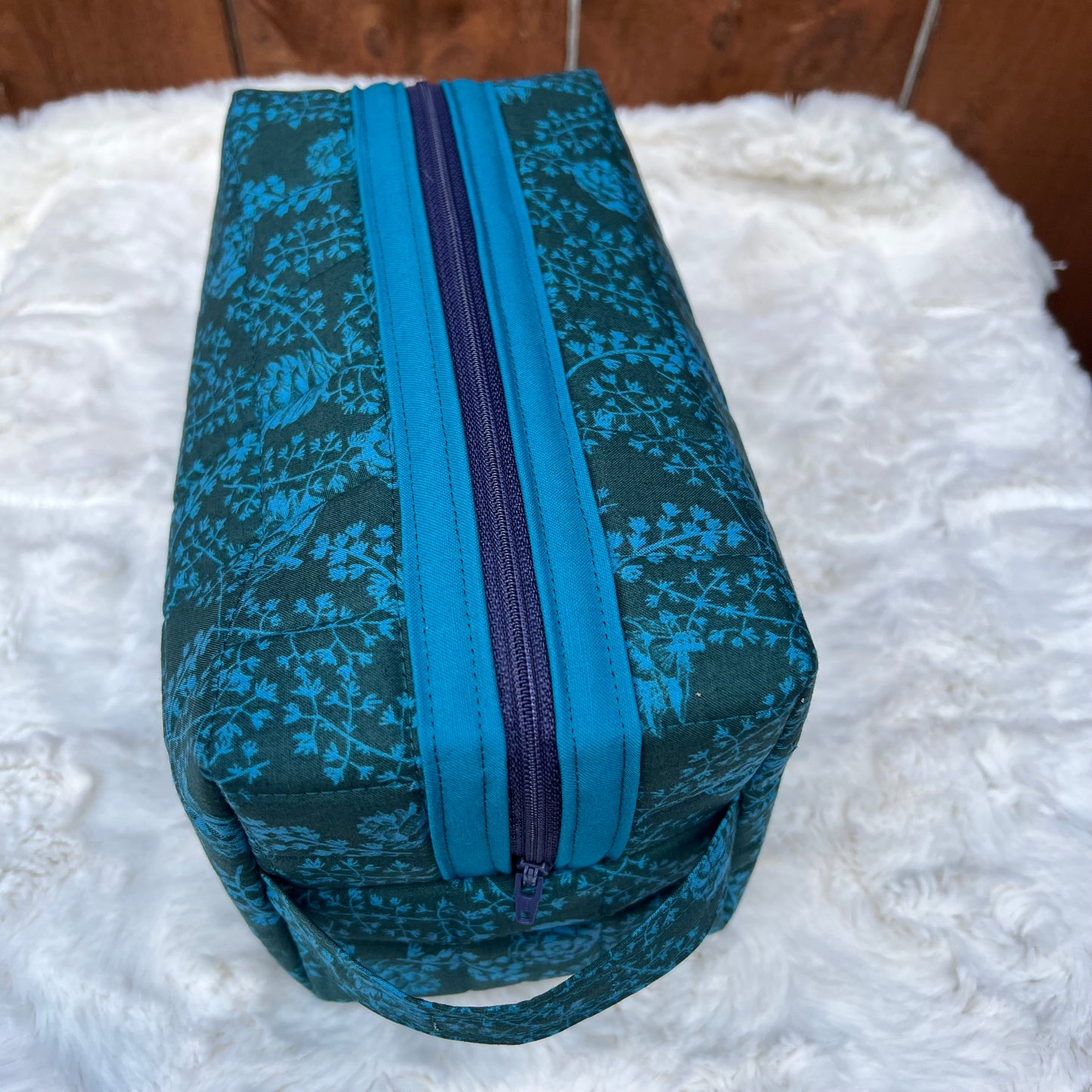 Hunter Green and Teal Large Boxy Zippered  Quilted Pouch