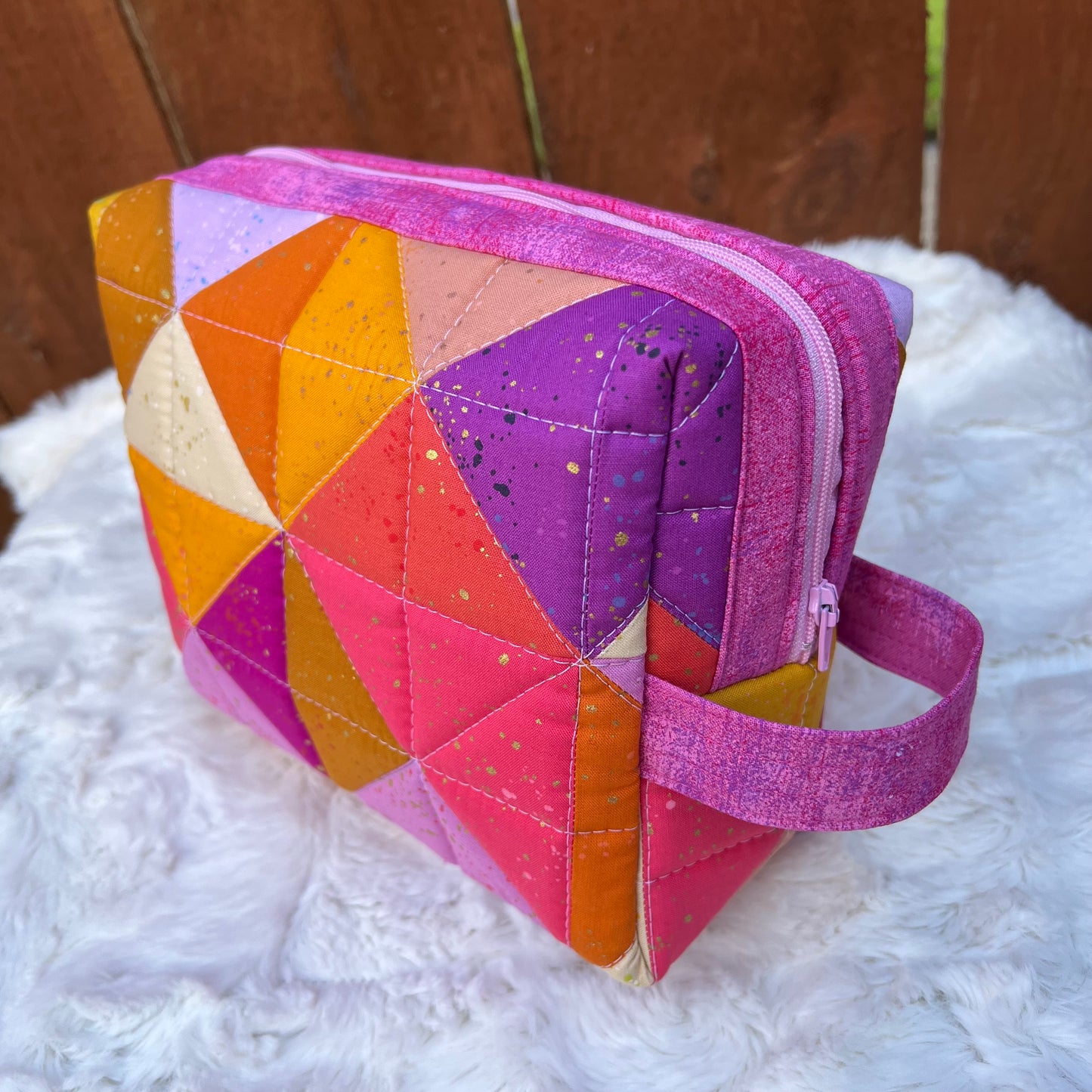 Warm Colors Large Boxy Zippered  Quilted Pouch