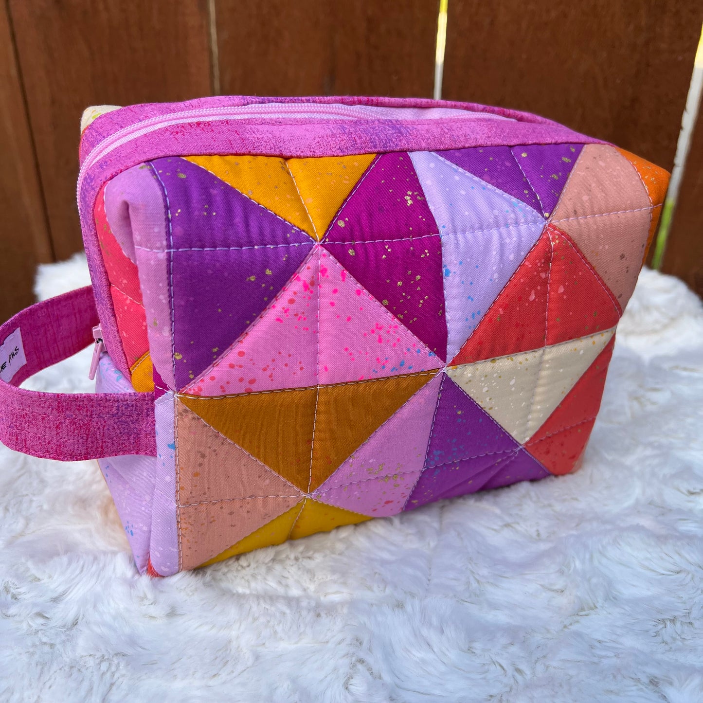 Warm Colors Large Boxy Zippered  Quilted Pouch