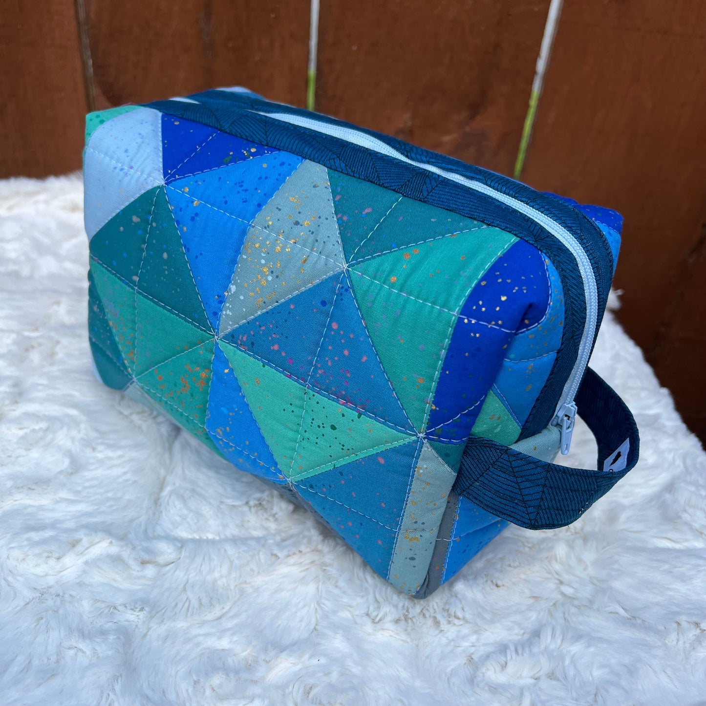 Cool Colors Large Boxy Zippered  Quilted Pouch