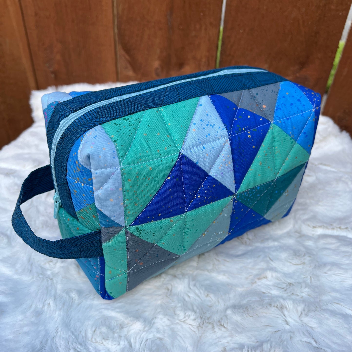 Cool Colors Large Boxy Zippered  Quilted Pouch
