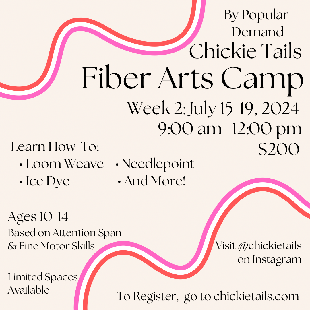 Fiber Arts Camp July 15-19: 9am-noon, Ages 10-14