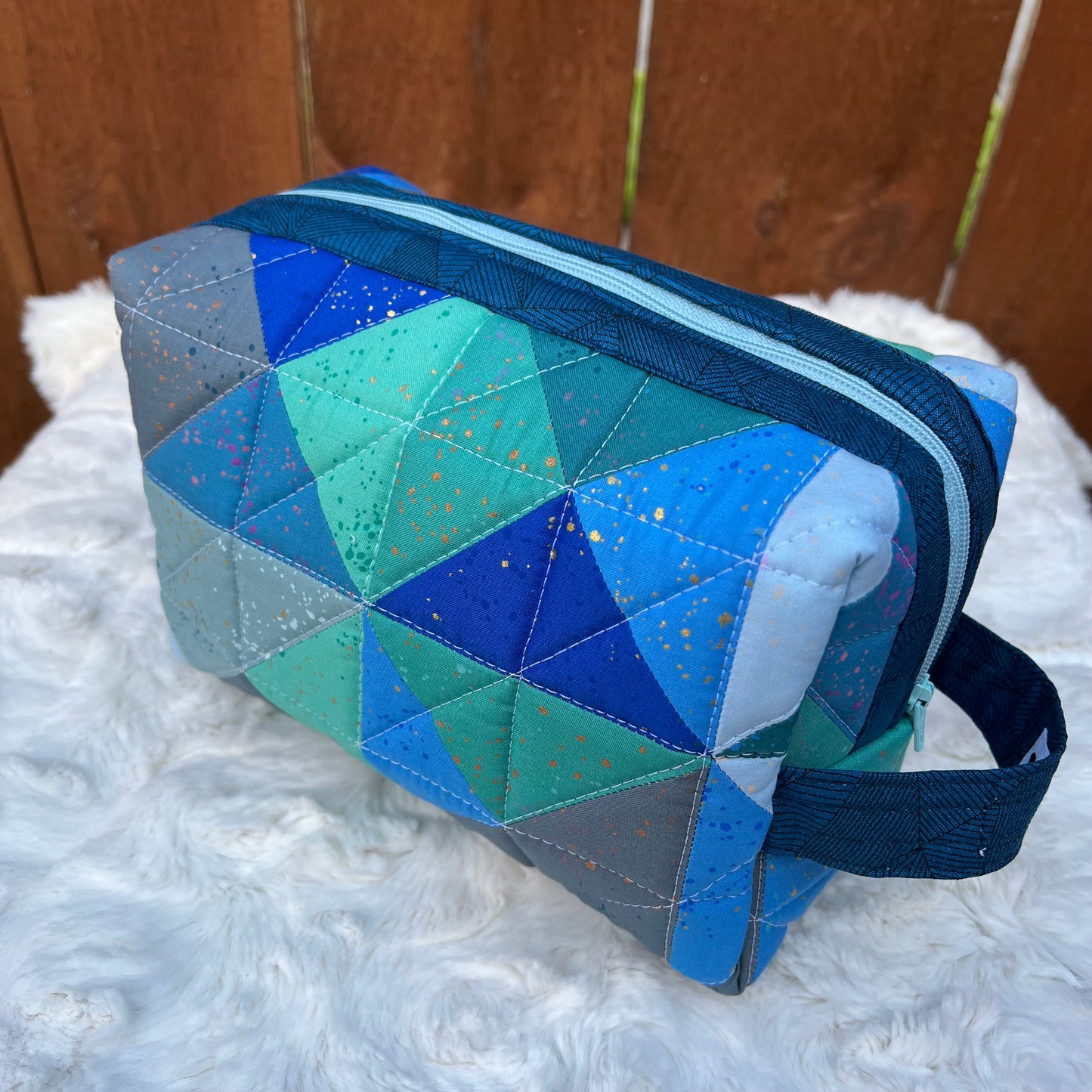 Cool Colors Large Boxy Zippered  Quilted Pouch