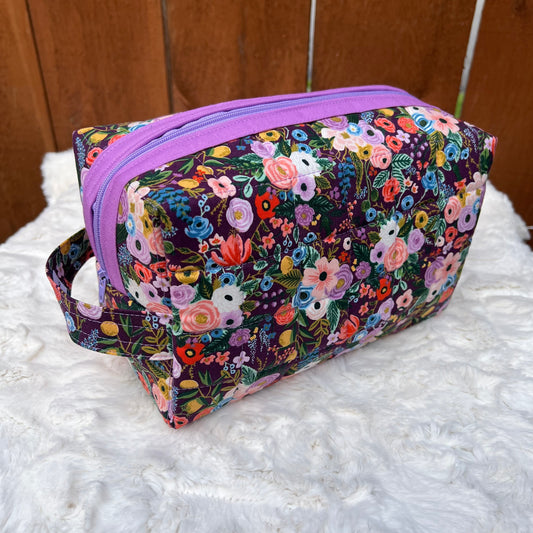 Purple Rifle Paper Large Boxy Zippered  Quilted Pouch