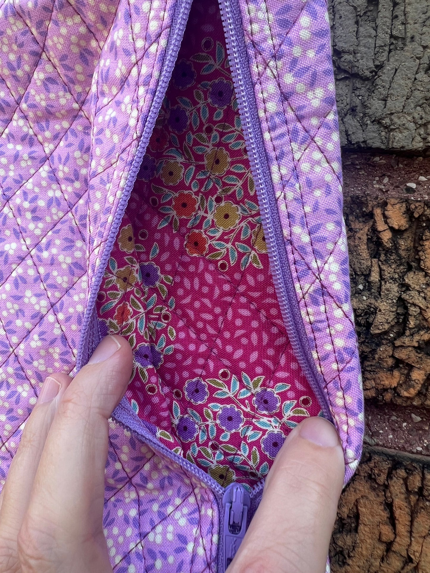 Small Zippered  Quilted Wristlet with Strap