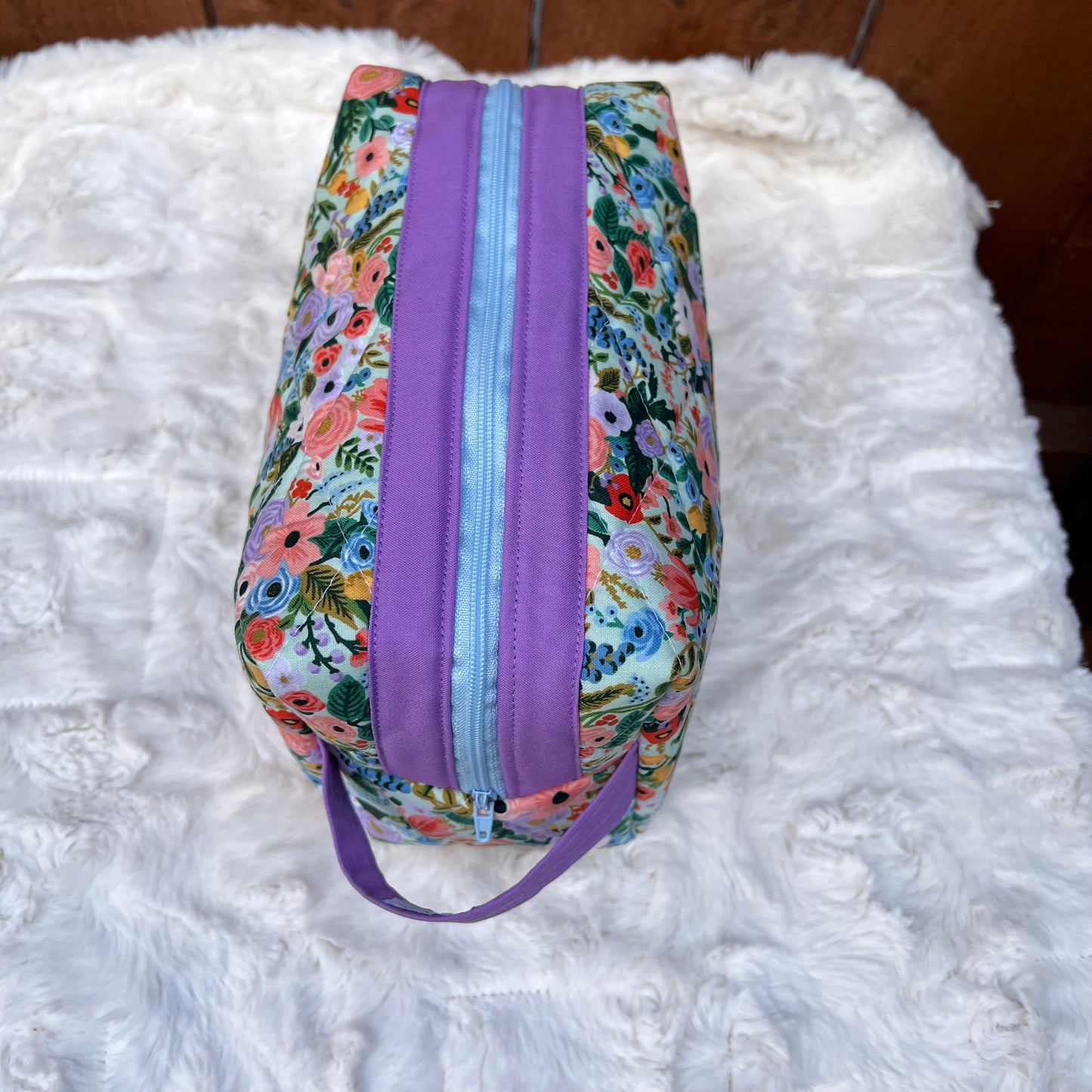 Green Floral Rifle Paper Large Boxy Zippered  Quilted Pouch