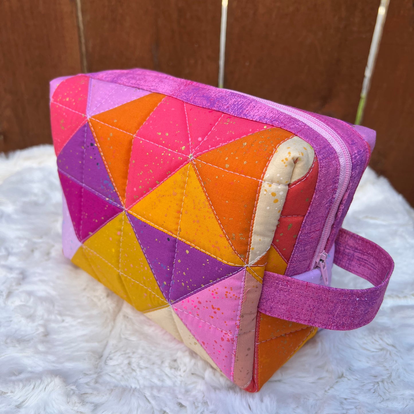 Warm Colors Large Boxy Zippered  Quilted Pouch