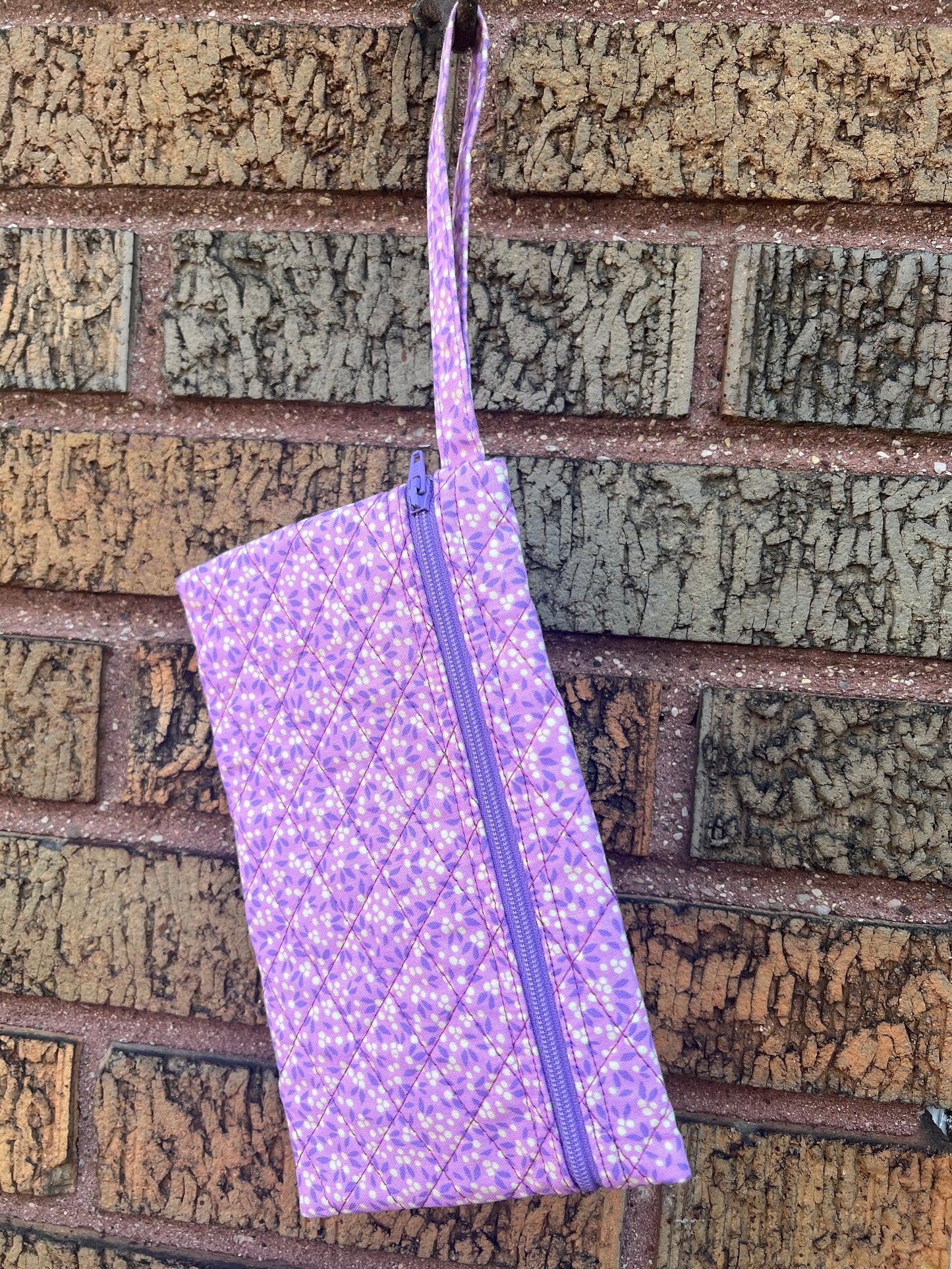 Small Zippered  Quilted Wristlet with Strap