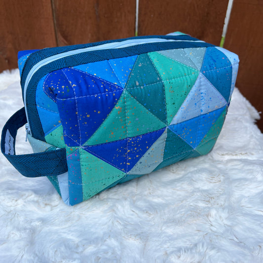 Cool Colors Large Boxy Zippered  Quilted Pouch