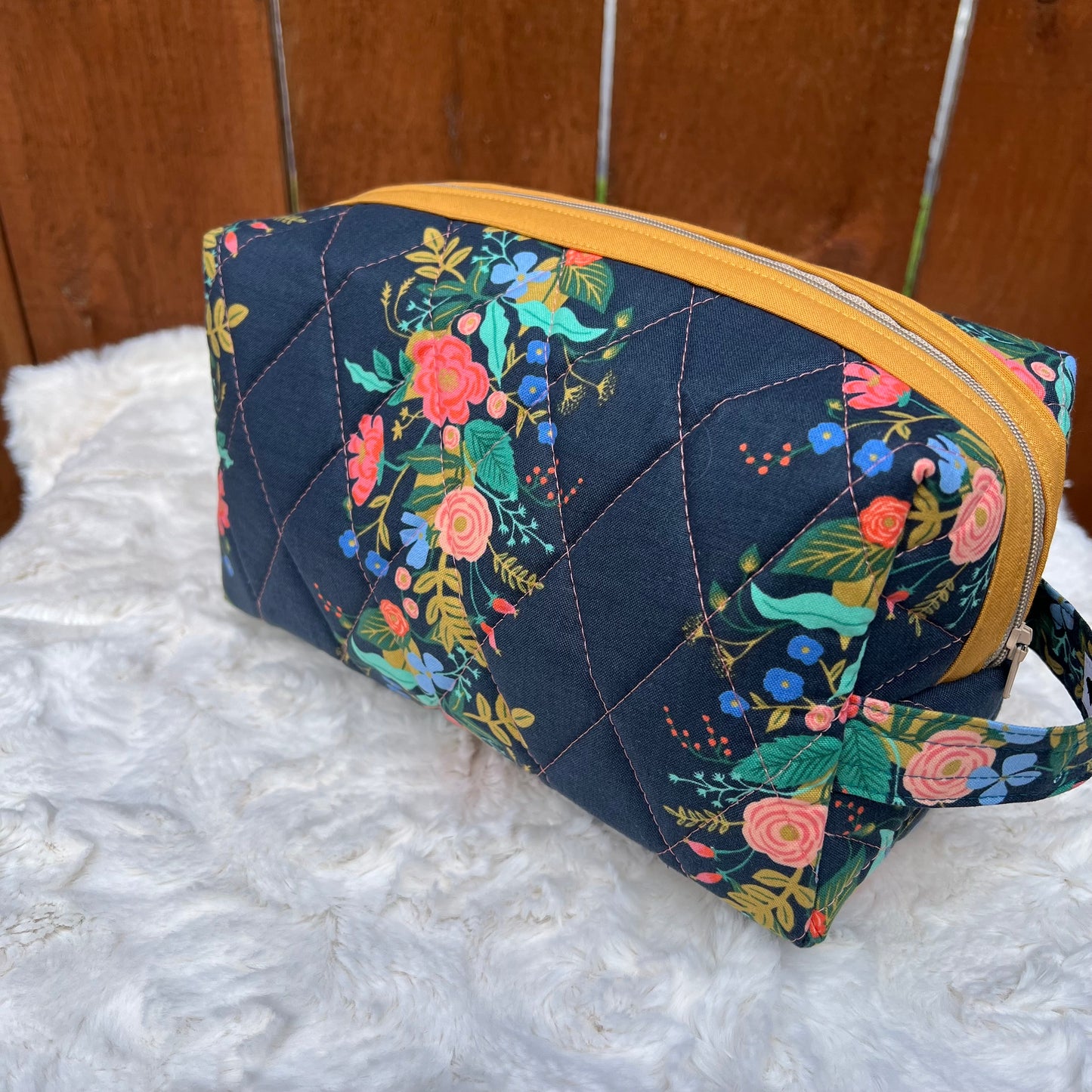 Classic Dark Rifle Paper Co Large Boxy Zippered  Quilted Pouch