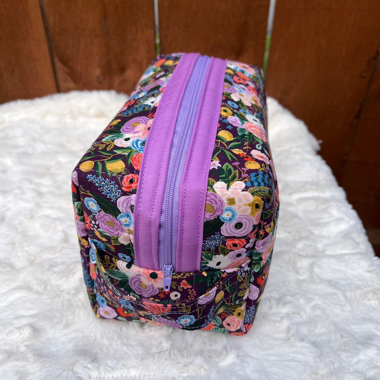 Purple Rifle Paper Large Boxy Zippered  Quilted Pouch