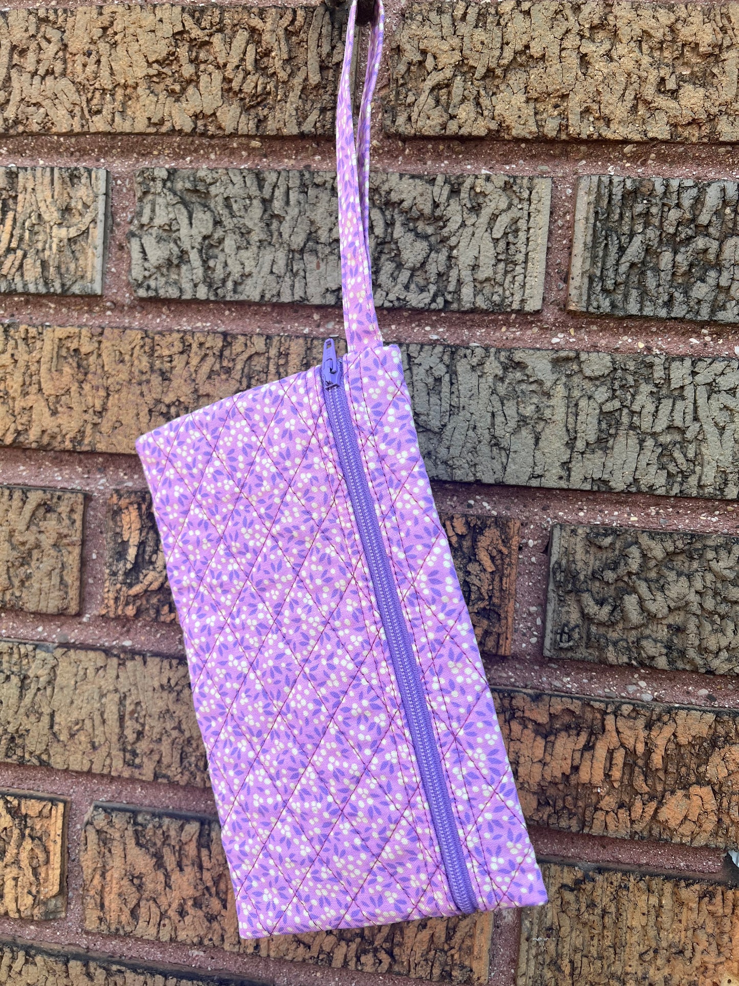 Small Zippered  Quilted Wristlet with Strap