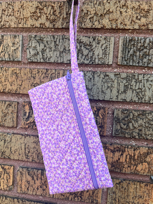 Small Zippered  Quilted Wristlet with Strap