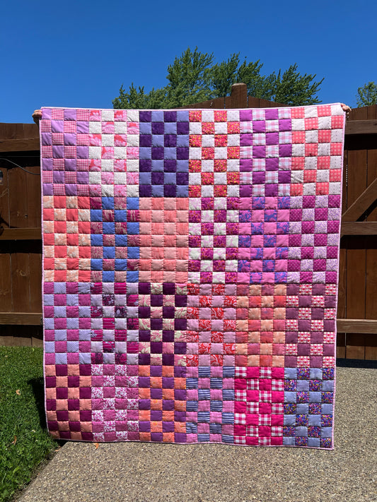 Pink and Purple Checkered Patchwork Quilt