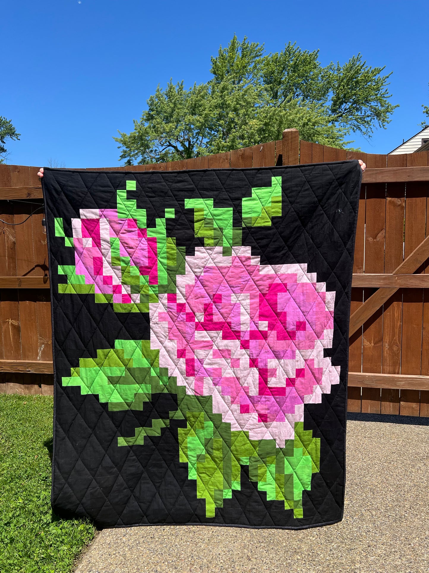 Modern Pixilated Rose Throw Quilt