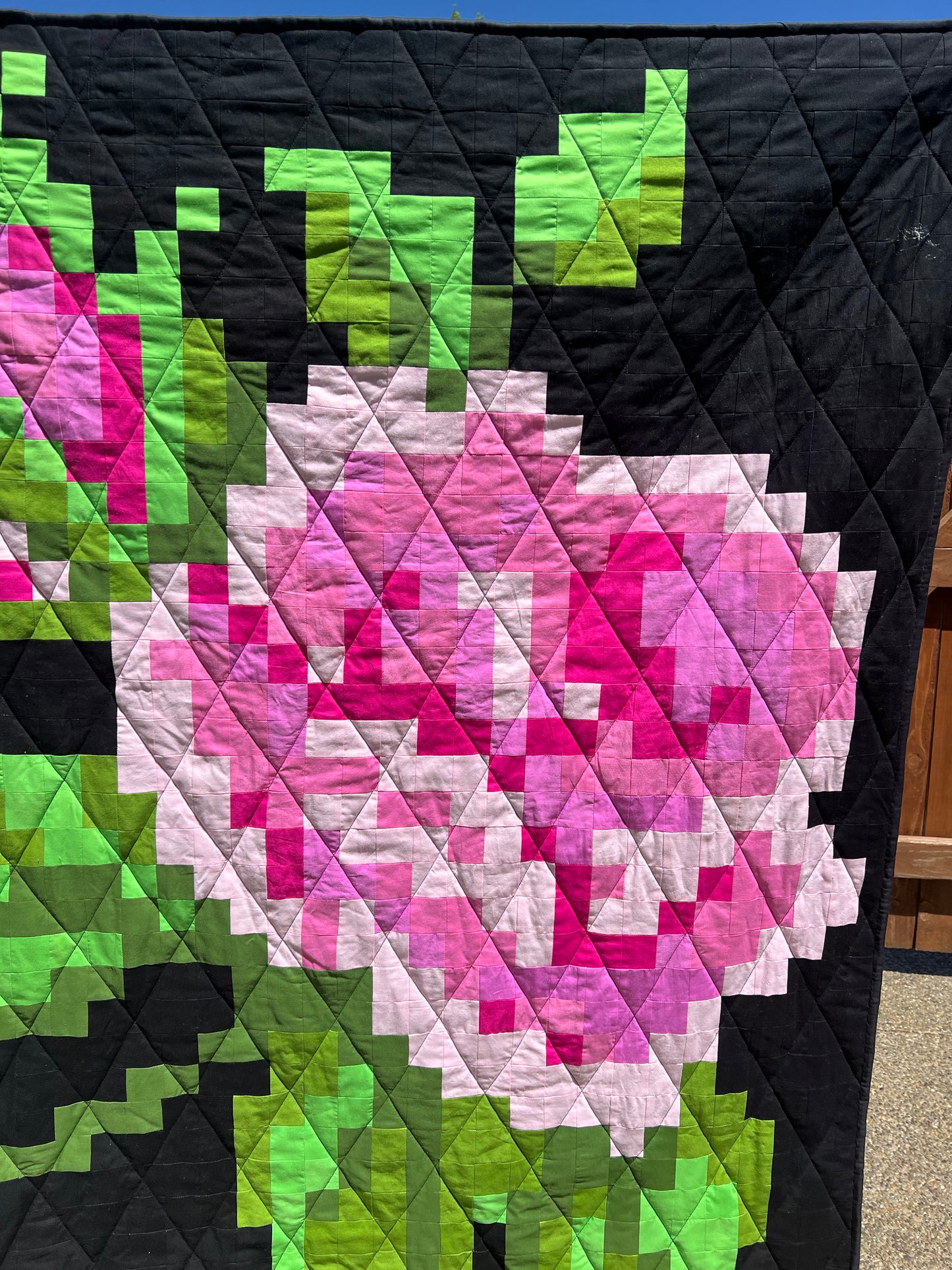 Modern Pixilated Rose Throw Quilt