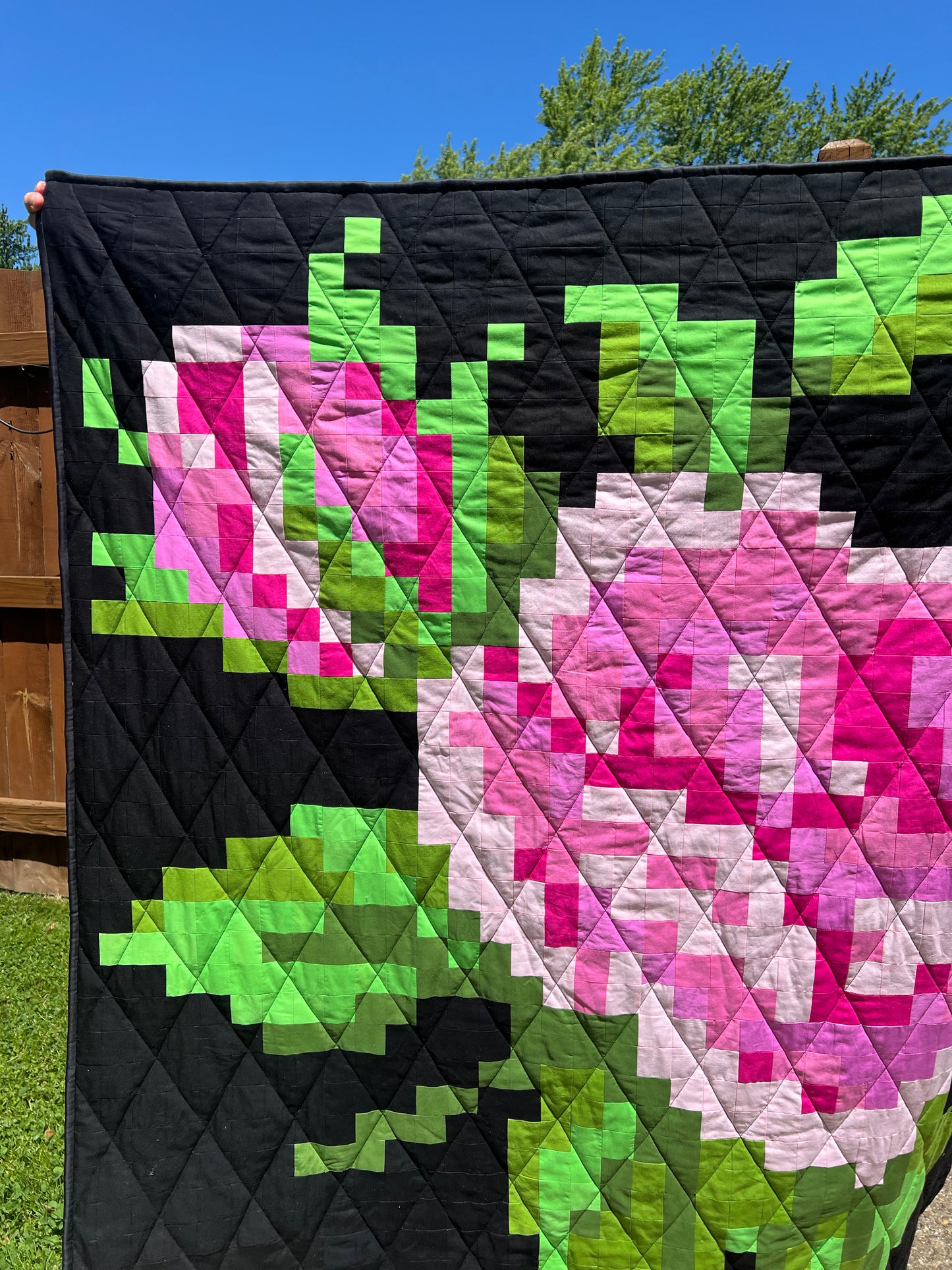 Modern Pixilated Rose Throw Quilt