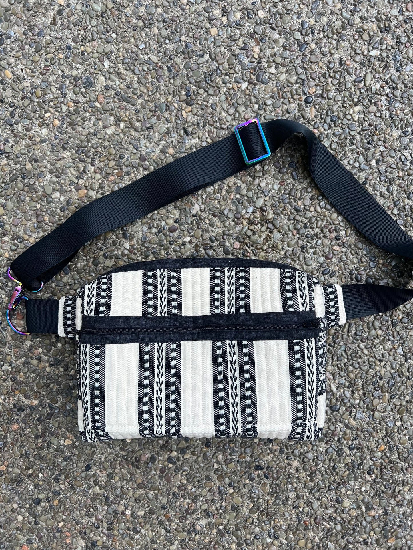 Black and Cream Quilted Belt Bag/Fanny Pack