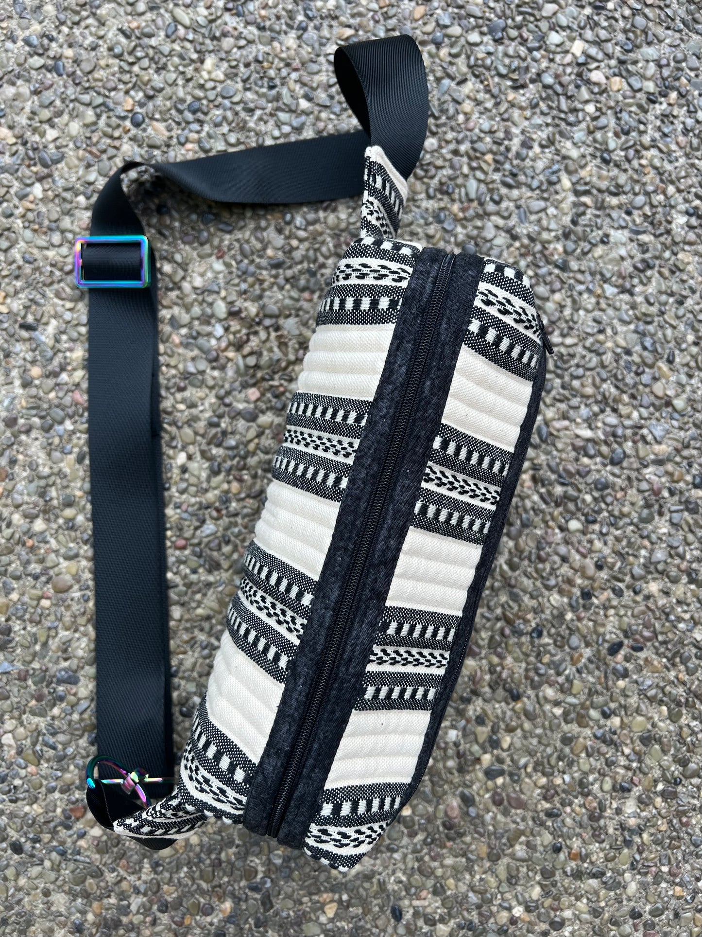 Black and Cream Quilted Belt Bag/Fanny Pack